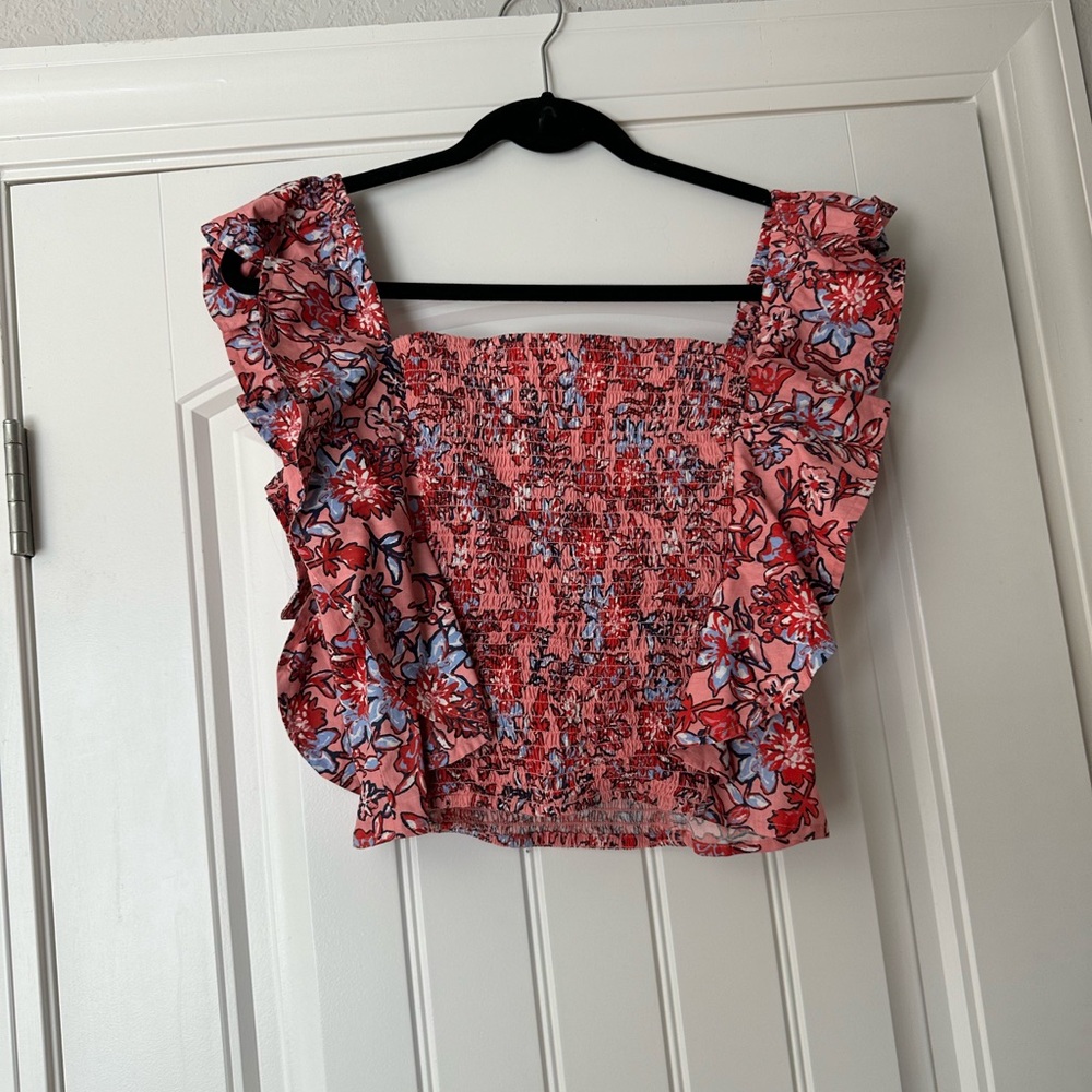 French Connection Fontini Cotton Frill Top- Sea Pink
